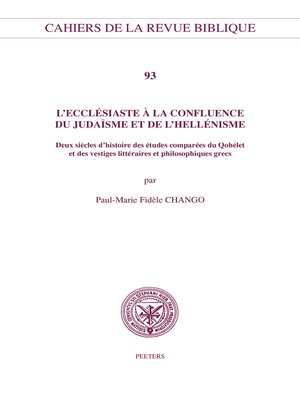 cover image of L'Ecclesiaste a la confluence du judaisme et de l'hellenisme
